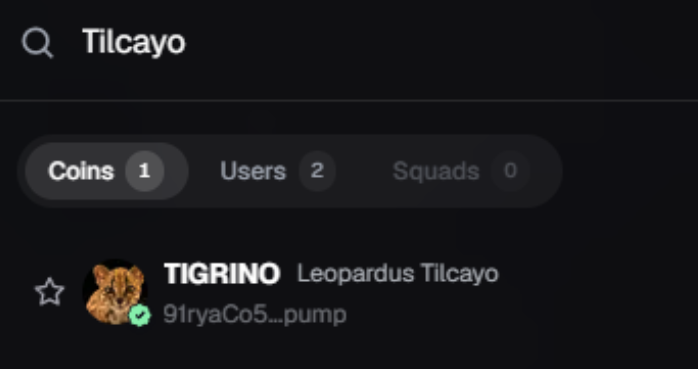 Tigrino verified coin listing on Pump.fun